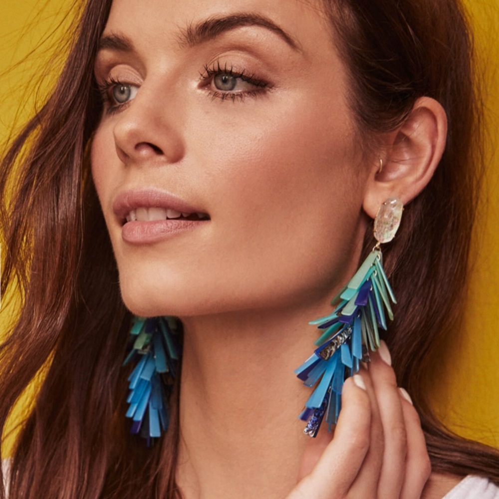 Kendra Scott Earrings Justyne abalone blue green - Picture 3 of 7